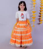 orange lehanga and white choli with dupatta ethnic set