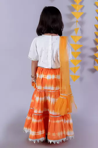 orange lehanga and white choli with dupatta ethnic set