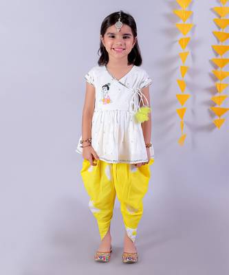  white girls cotton kurta and yellow dhoti ethnic set 2