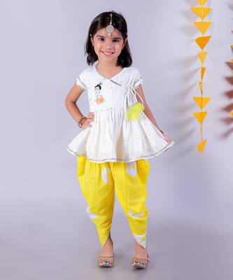  white girls cotton kurta and yellow dhoti ethnic set 3