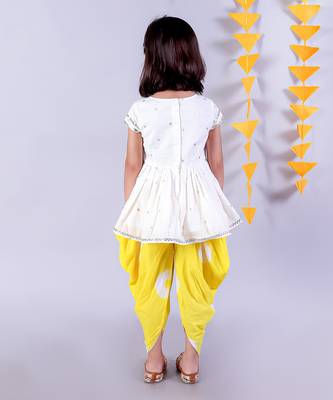  white girls cotton kurta and yellow dhoti ethnic set 4