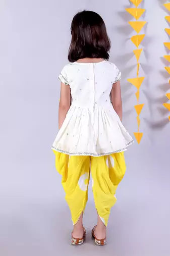  white girls cotton kurta and yellow dhoti ethnic set