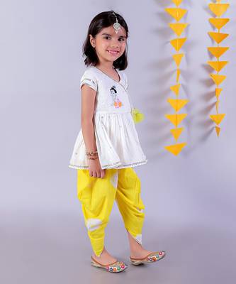 white girls cotton kurta and yellow dhoti ethnic set 5