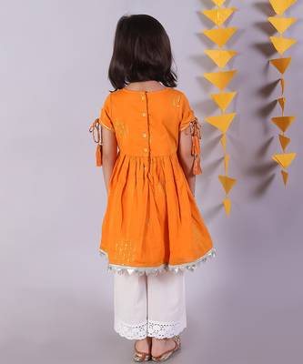 orange cotton kurta and white pyjama ethnic set 3
