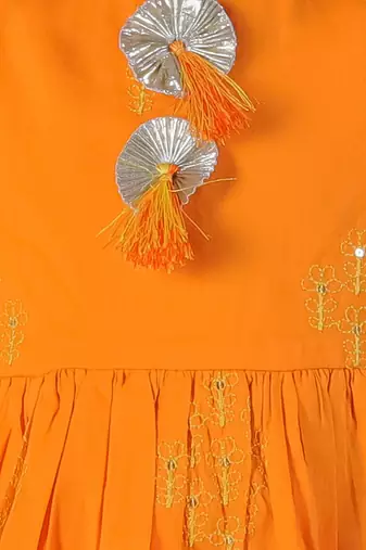 orange cotton kurta and white pyjama ethnic set