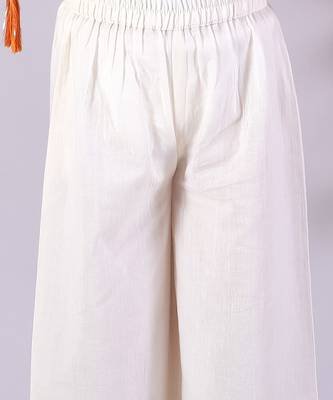 orange cotton kurta and white pyjama ethnic set 6