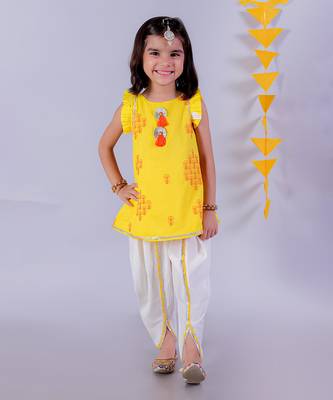  yellow cotton kurta and white dhoti ethnic set 2