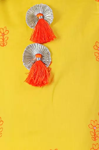  yellow cotton kurta and white dhoti ethnic set