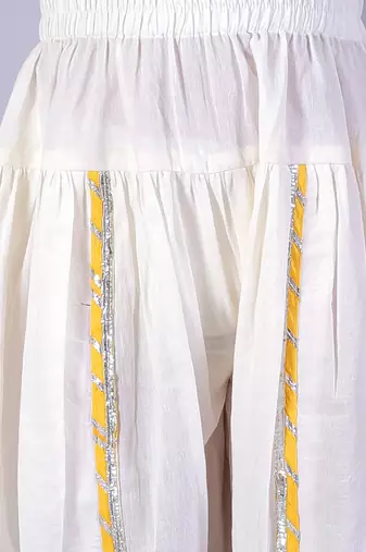  yellow cotton kurta and white dhoti ethnic set
