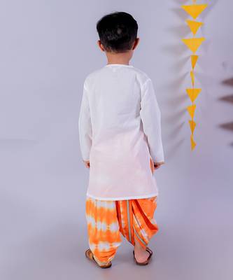 Janmashtami white boys cotton kurta and orange dhoti ethnic set 2