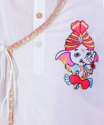 Janmashtami white boys cotton kurta and orange dhoti ethnic set 4