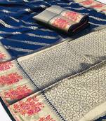 Koram Blue Banarasi silk blend And Zari Work Saree With Blouse For Women