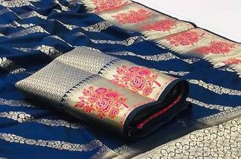Koram Blue Banarasi silk blend And Zari Work Saree With Blouse For Women 2