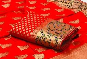 Koram Red Banarasi silk blend And Zari Work Saree With Blouse For Women 2