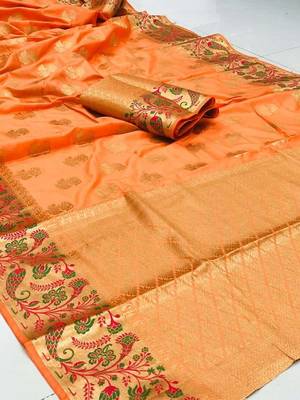 Koram Light Yellow Banarasi silk blend And Zari Work Saree With Blouse For Women 1