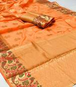 Koram Light Yellow Banarasi silk blend And Zari Work Saree With Blouse For Women