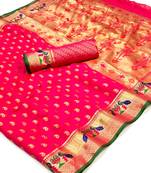 Koram Rani Pink Banarasi Patola Paithani Type Border With Exclusive Pallu Saree With Blouse For Women