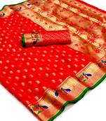 Koram Red Banarasi Patola Paithani Type Border With Exclusive Pallu Saree With Blouse For Women