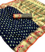 Koram Navy Blue Banarasi Patola Paithani Type Border With Exclusive Pallu Saree With Blouse For Women