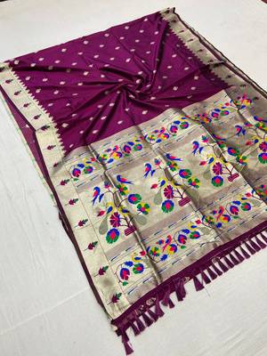 Koram Marron Paithani kanchipuram silk blend saree Zari Weaving Pallu Saree With Blouse For Women 2