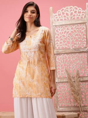 Hand Embroidered Yellow Cotton Lucknowi Chikankari Short Kurti 1
