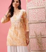 Hand Embroidered Yellow Cotton Lucknowi Chikankari Short Kurti