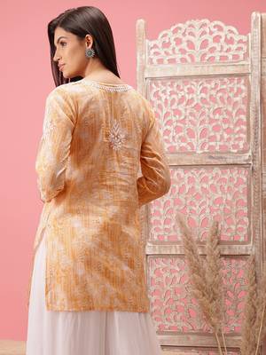 Hand Embroidered Yellow Cotton Lucknowi Chikankari Short Kurti 2