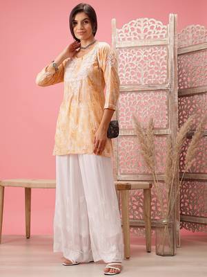 Hand Embroidered Yellow Cotton Lucknowi Chikankari Short Kurti 4
