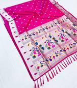 Koram Rani Pink Paithani kanchipuram silk blend saree Zari Weaving Pallu Saree With Blouse For Women