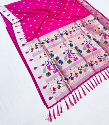 Koram Rani Pink Paithani kanchipuram silk blend saree Zari Weaving Pallu Saree With Blouse For Women 2