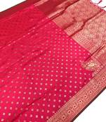 Koram Rani Pink Banarasi silk blend Saree And Weaving Gold Zari Saree With Blouse For Women
