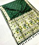 Koram Green Paithani kanchipuram silk blend saree Zari Weaving Pallu Saree With Blouse For Women
