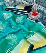 Koram Teal Soft Banarasi Saree And Weaving Work Saree With Blouse For Women