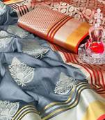 Koram Grey Soft Banarasi Saree And Weaving Work Saree With Blouse For Women