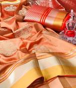 Koram Orange Soft Banarasi Saree And Weaving Work Saree With Blouse For Women