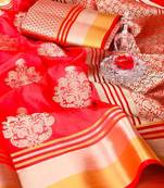 Koram Red Soft Banarasi Saree And Weaving Work Saree With Blouse For Women
