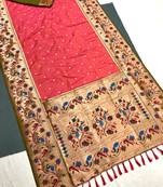 Koram Peach Kanjivarm Paithani Silk Saree Mina Kari Border And Rich Pallu Saree With Blouse For Women