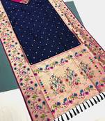 Koram Navy Blue Kanjivarm Paithani Silk Saree Mina Kari Border And Rich Pallu Saree With Blouse For Women
