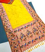 Koram Yellow Kanjivarm Paithani Silk Saree Mina Kari Border And Rich Pallu Saree With Blouse For Women