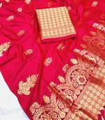 Koram Red Lichi Silk  And Weaving Golder Zari Saree With Blousw For Women