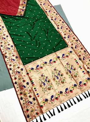 Koram Light Green Kanjivarm Paithani Silk Saree Mina Kari Border And Rich Pallu Saree With Blouse For Women 1