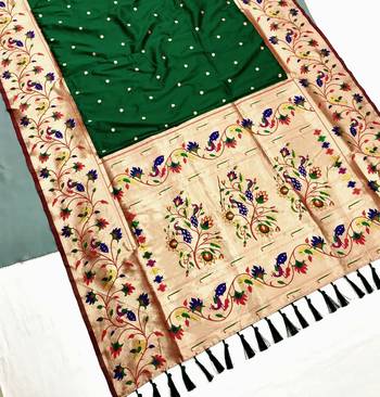 Koram Light Green Kanjivarm Paithani Silk Saree Mina Kari Border And Rich Pallu Saree With Blouse For Women 2