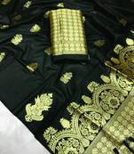 Koram Dark Green Lichi Silk  And Weaving Golder Zari Saree With Blousw For Women