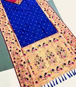 Koram Dark Blue Kanjivarm Paithani Silk Saree Mina Kari Border And Rich Pallu Saree With Blouse For Women