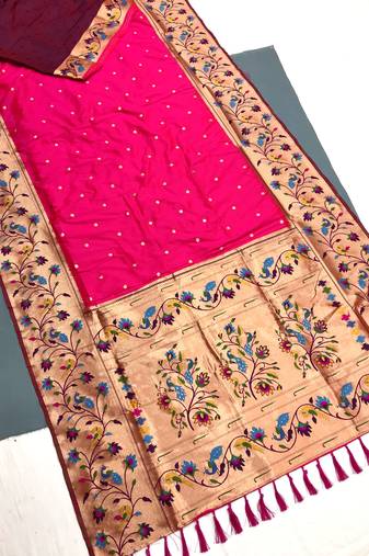 Koram Dark Pink Kanjivarm Paithani Silk Saree Mina Kari Border And Rich Pallu Saree With Blouse For Women