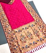 Koram Dark Pink Kanjivarm Paithani Silk Saree Mina Kari Border And Rich Pallu Saree With Blouse For Women