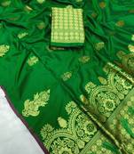 Koram Parrot Green Lichi Silk  And Weaving Golder Zari Saree With Blousw For Women
