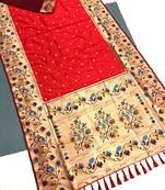 Koram Red Kanjivarm Paithani Silk Saree Mina Kari Border And Rich Pallu Saree With Blouse For Women