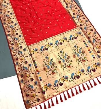 Koram Red Kanjivarm Paithani Silk Saree Mina Kari Border And Rich Pallu Saree With Blouse For Women 2