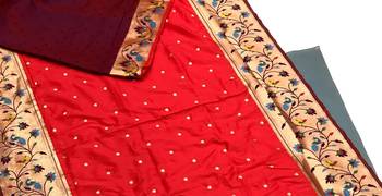 Koram Red Kanjivarm Paithani Silk Saree Mina Kari Border And Rich Pallu Saree With Blouse For Women 3